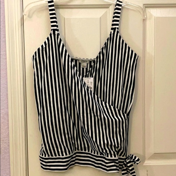 J Crew Navy and White Striped Wrap Tank - Picture 1 of 3
